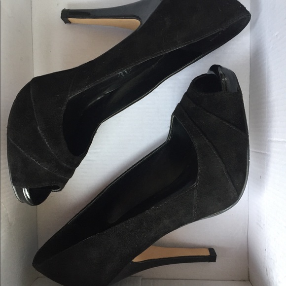 Aldo Black Suede Fororssa peep toe pumps Sz 36 / 6 - Picture 7 of 8